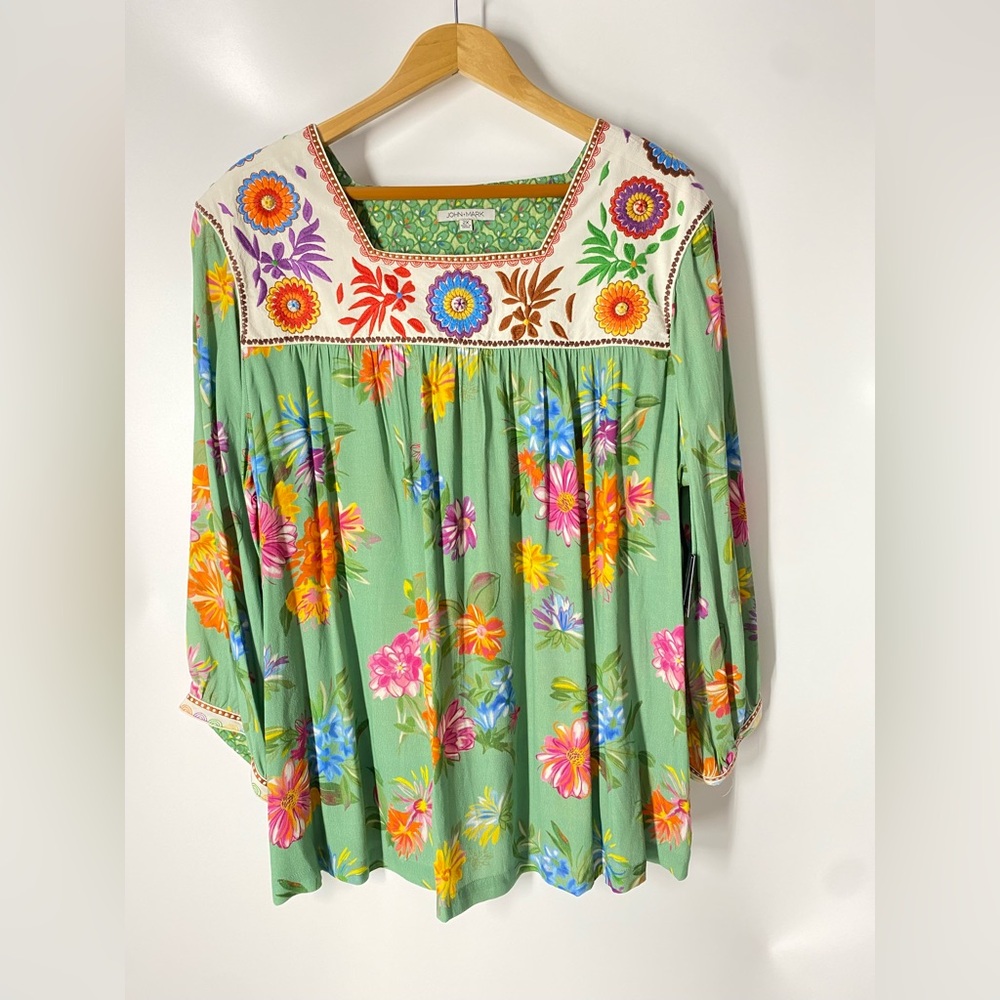 John Mark Del Mar Floral Embroidered Tunic SZ 2X NEW